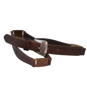 VTG Fossil Piecey Concho Leather Belt Western Cowgirl Boho Hippie Sz 34/36